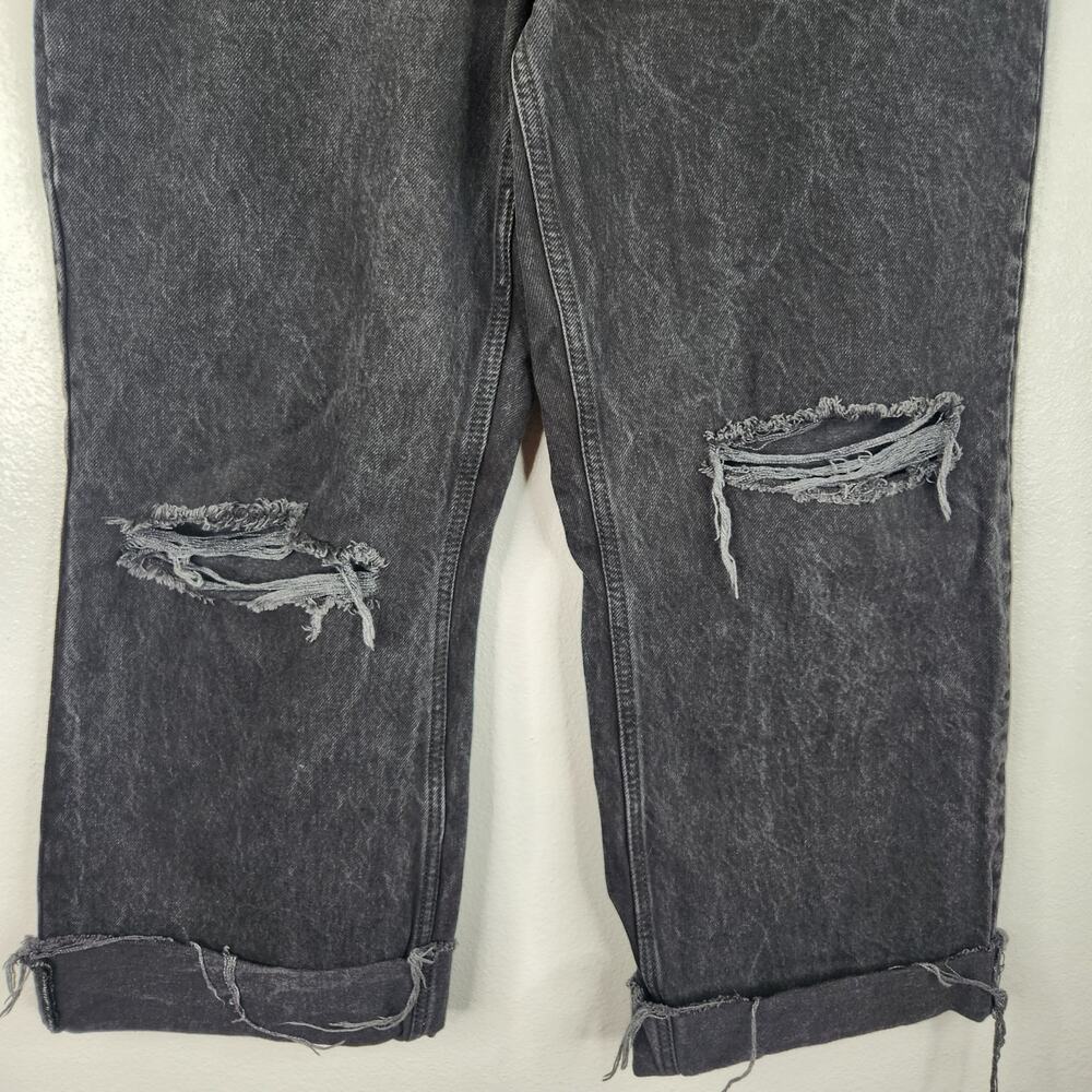 Zara Black Denim Wide Leg Open Knee Cropped Jeans Women's 12 Streetwear Academia - Picture 3 of 12